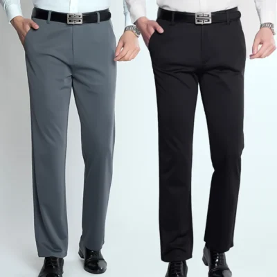Men's Summer Thin Fashion Business Casual Suit Pants Long Pants Men's Elastic Straight Sleeve Formal Pants Plus Size 28-40 2