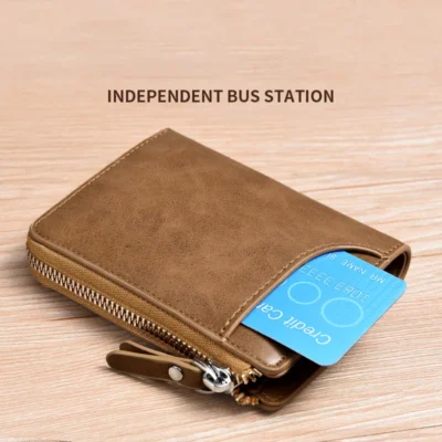 Mens Wallet Leather Business Card Holder Zipper Purse Luxury Wallets for Men RFID Protection Purses Carteira Masculina Luxury 5