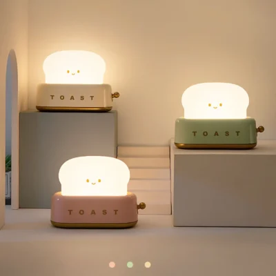 Toast Cartoon LED Night Light Cute Home Decor Kawaii Bread Table Lamps Night Breastfeeding Portable Light with Timer Tiny Lamp 6