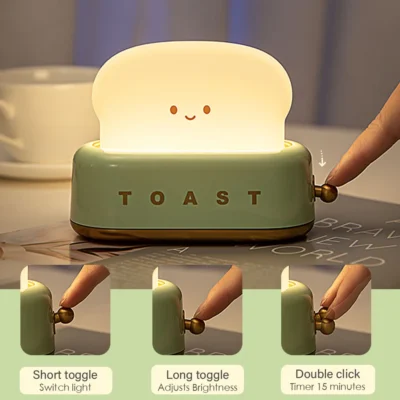 Toast Cartoon LED Night Light Cute Home Decor Kawaii Bread Table Lamps Night Breastfeeding Portable Light with Timer Tiny Lamp 2