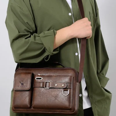 Fashion Men's Shoulder Portable PU Leather Handbag Business Briefcase Travel Man Crossbody s Brand Quality Men Bag 2