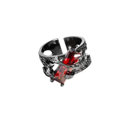 2023 New Punk Black Rings Thorns Vine Twine Red Rhinestones Hollow Unsex Couple Finger Ring Women Men Jewelry Gift 5