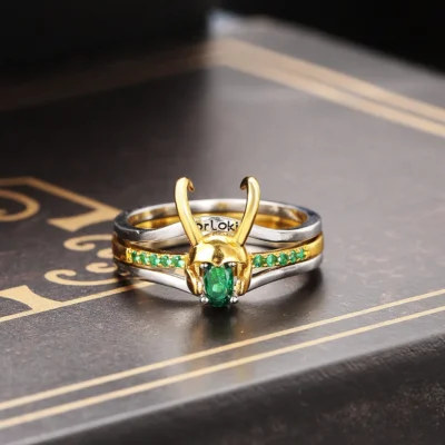 Loki Ring Sets For Women Superhero Thor Green Crystal Matching Crown Helmet Rings Stacking Jewelry Unisex Cosplay Accessories 03 1