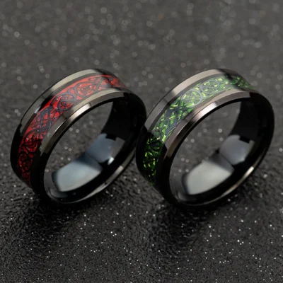 2023 Fashion Men Stainless Steel Dragon Ring Inlay Purple Black Carbon Fiber Ring Wedding Band Jewelry 8MM 3