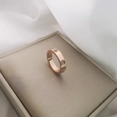 2023 Trendy Stainless Steel Rose Gold Color Love Ring for Women Men Couple Crystal Rings Luxury Brand Jewelry Wedding Ring Gift 3