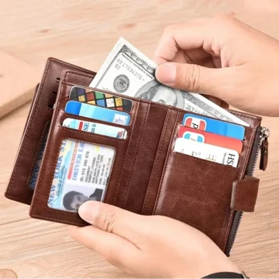 Men's Coin Purse Wallet RFID Blocking Man PU Leather Wallet Zipper Business Card Holder Money Bag Wallet Male 5