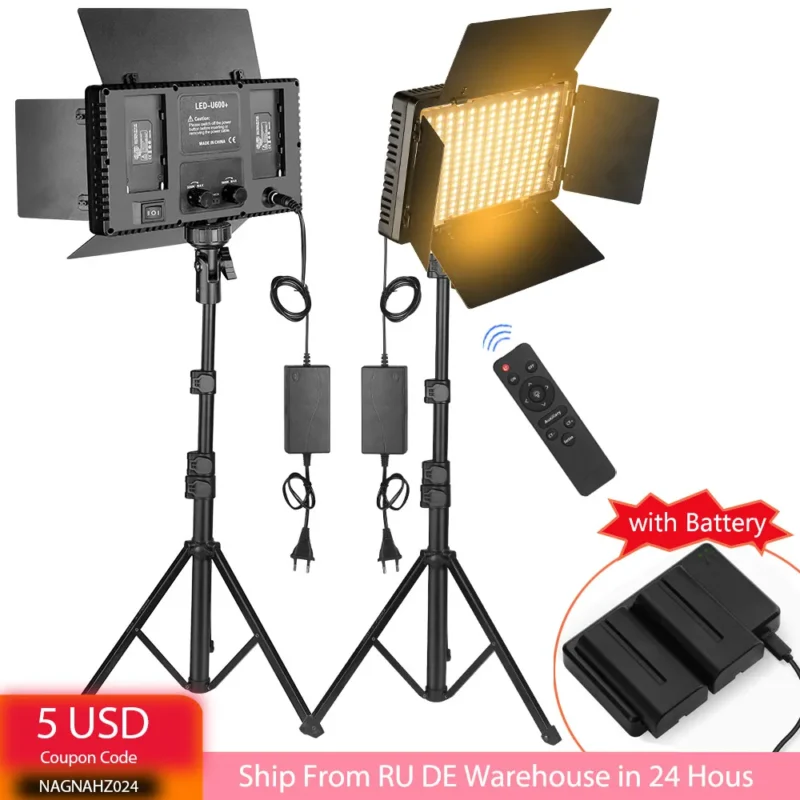 Nagnahz U800+ LED Video Light Photo Studio Lamp Bi-Color 2500K-8500k Dimmable with Tripod Stand Remote for Video Recording Para 1