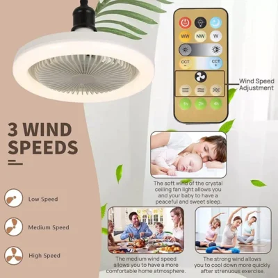 3In1 Ceiling Fan With Lighting Lamp E27 Converter Base With Remote Control For Bedroom Living Home Silent Ac85-265v 5