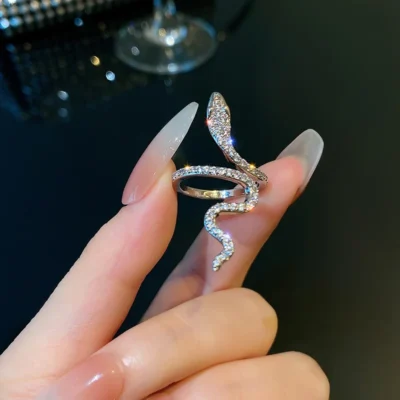 Gothic Rhinestones Open Snake Ring Adjustable Animal Rings Reptile for Men Women Fashion Punk Boy Girl Birthday Jewelry Gifts 1