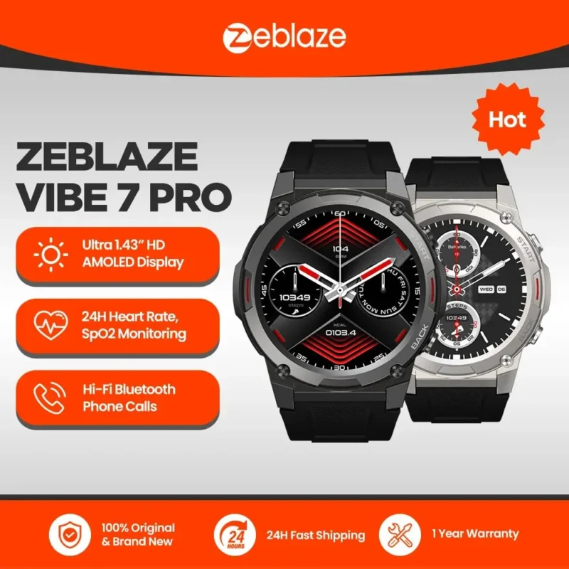 Zeblaze VIBE 7 PRO Voice Calling Smart Watch 1.43 Inch AMOLED Display Hi Fi Phone Calls Military Grade Toughness Watch 1