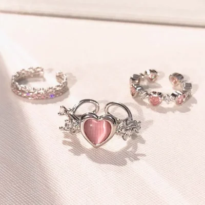 Pink Love Heart Rings for Women Opening Personality Thorn Finger Ring Fashion Sweet Girls Jewelry Wedding Party Accessories 2023 1