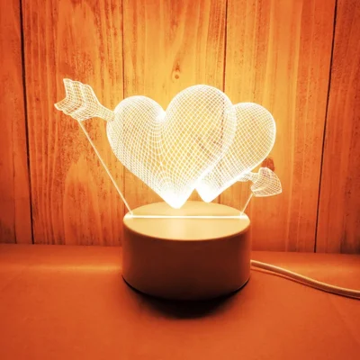 Romantic Love 3D Acrylic Led Lamp for Home Children's Night Light Table Lamp Birthday Party Decor Valentine's Day Bedside Lamp 3