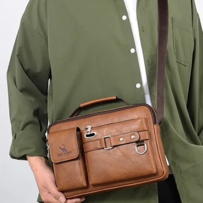 Fashion Men's Shoulder Portable PU Leather Handbag Business Briefcase Travel Man Crossbody s Brand Quality Men Bag 4