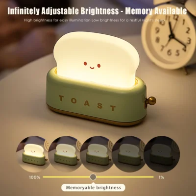 Toast Cartoon LED Night Light Cute Home Decor Kawaii Bread Table Lamps Night Breastfeeding Portable Light with Timer Tiny Lamp 3