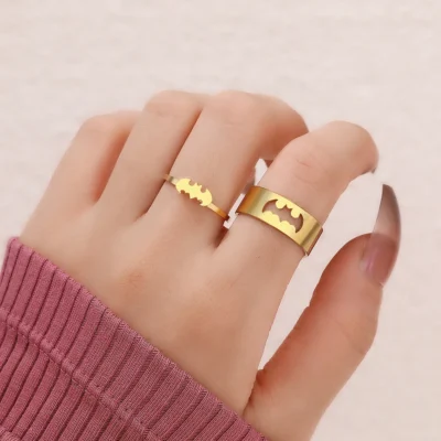 Stainless Steel Rings Gothic Hip Hop Punk Bat Fashion Adjustable Couple Ring For Women Jewelry Wedding Engagement Gift 2Pcs/set 6