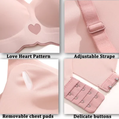 Sexy Push Up Bras For Women Love Heart Pattern Brassiere Deep V Neck Cute Underwear Female Seamless Wireless Soft Lingerie 5