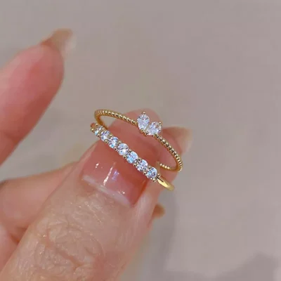 Luxury Zircon Heart Rings for Women Opening Adjustable Weave Rhinestone Ring Engagement Wedding Jewelry Fashion Girlfriend Gifts 1