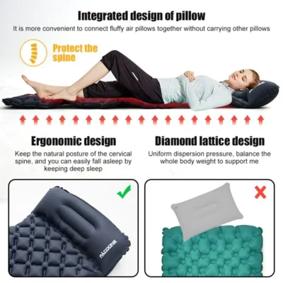Outdoor Camping Inflatable Mattress Sleeping Pad With Pillows Ultralight Air Mat Built In Inflator Pump Hiking 4