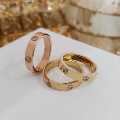 2023 Trendy Stainless Steel Rose Gold Color Love Ring for Women Men Couple Crystal Rings Luxury Brand Jewelry Wedding Ring Gift 4