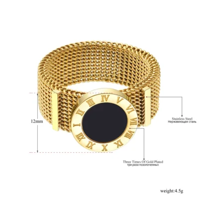 Original Design Roman Numerals Network Chain Rings Titanium Stainless Steel Black Acrylic Wedding Rings For Women 2
