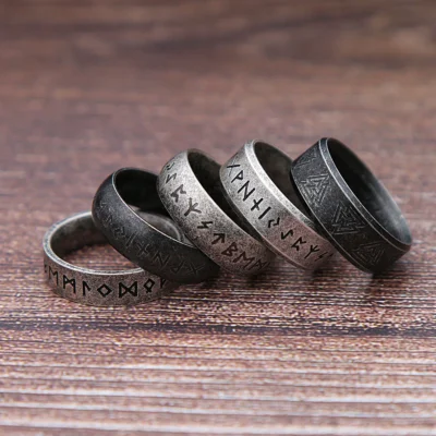 Fashion Retro Viking Rune Ring for Men Women 316L Stainless Steel Odin Letter Rings Couple Simple Amulet Jewelry Gifts Wholesale 1