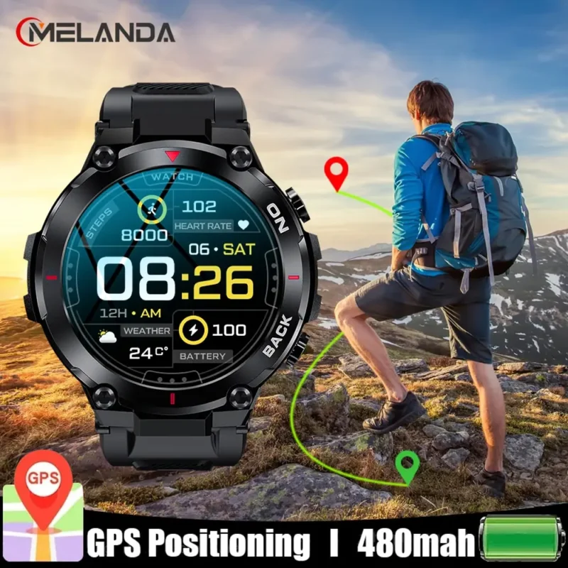 MELANDA Outdoor Military GPS Smart Watch Men 360*360 HD Screen Heart Rate IP68 Waterproof Sports Smartwatch For Android IOS K37 1