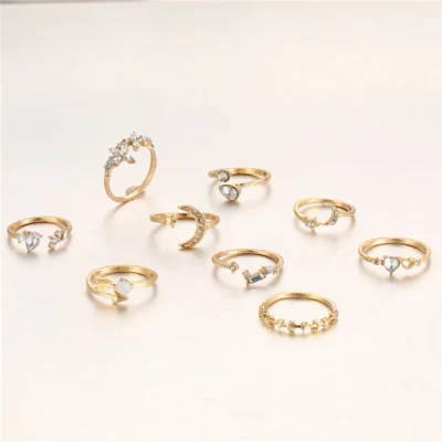 Modyle Boho Gold Color Heart Rings Set For Women Cubic Zirconia Star Moon Arrow Flower Finger Rings Female Trendy Jewelry Gift 6