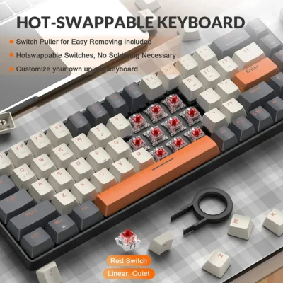 60% Wireless Mechanical Keyboard Bluetooth Dual Mode Hot-Swappable Mini 68-Key Red Switch for PC PS4 Xbox iPhone iPad 3