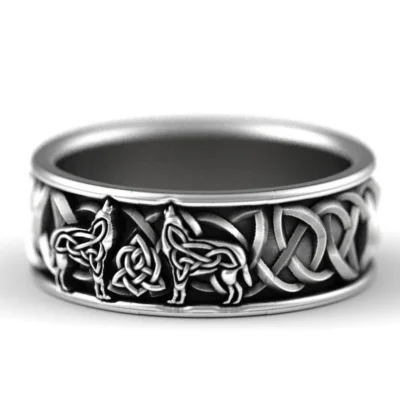 Huitan Viking Nordic Mythology Giant Wolf Men Ring Defense Totem Wolf Fashion Hip Hop Rock Unisex Finger Ring Punk Gift 2
