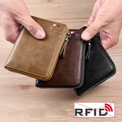 Mens Wallet Leather Business Card Holder Zipper Purse Luxury Wallets for Men RFID Protection Purses Carteira Masculina Luxury 4