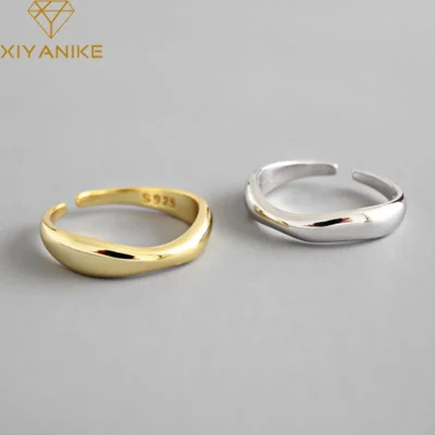 XIYANIKE Silver Color Irregular Wave Rings Trendy Simple Geometric Handmade Jewelry for Women Couple Size 17mm Adjustable 1