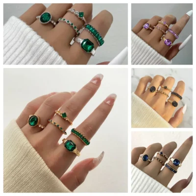 Vintage Crystal Ring Sets for Women Aesthetic Geometric Luxury Lady Jewelry Gift 2023 Fashion Pearl Rings 5pcs/6pcs/10pcs 2