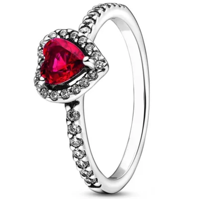 925 Sterling Silver Ring Elevated Red Heart With Colorful Crystal Rings For Women Valentine's Birthday Gift DIY Jewelry 6