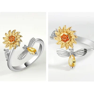 Sunflower swivel ring anxiety relief sunflower opening ring J012 6