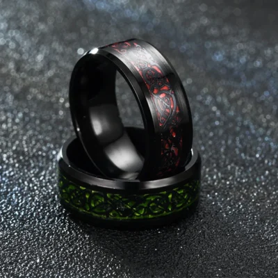 2023 Fashion Men Stainless Steel Dragon Ring Inlay Purple Black Carbon Fiber Ring Wedding Band Jewelry 8MM 4