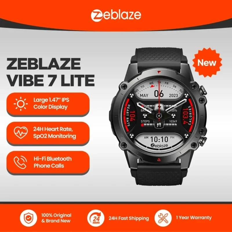 Zeblaze Vibe 7 Lite Voice Calling Smart Watch Large 1.47inch IPS Display 100+ Sports Modes 24H Health Monitor Smartwatch for Men 1