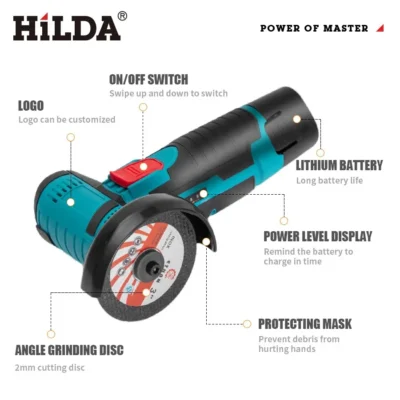 HILDA 12v Mini Angle Grinder Rechargeable Grinding Tool Polishing Grinding Machine For Cutting Diamond Cordless Power Tools 6