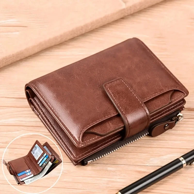 men's wallet vertical Zipper Coin Purse RFID Blocking Men Leather Wallet credit card holder Money Bag Wallet Male 1