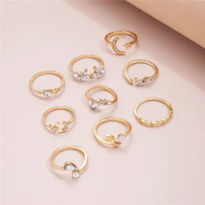Modyle Boho Gold Color Heart Rings Set For Women Cubic Zirconia Star Moon Arrow Flower Finger Rings Female Trendy Jewelry Gift 3