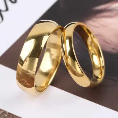 2023 New Fashion Simple Smooth Stainless Steel Ring for Women and Men Classic Gold Color Couple Rings Wedding Engagement Jewelry 1