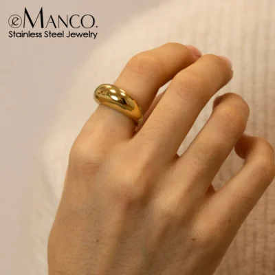e-Manco Fashion Simple Stainless Steel Rings for Women Arc Rings Jewellery Geometric Ring Size 5 6 7 8 1