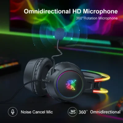 ONIKUMA X15 Pro Over-Ear Headphones Gaming Headset Wired Cancelling Earphones Pink Cat Ears Rgb Light With Mic For PC PS4 4