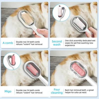 Double Sided Pet Cleaning Hair Removal Comb Long Hair Cat Dog Grooming Brush with 100pcs Cotton Tissue Kitten Brush Pet Supplies 6