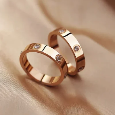 2023 Trendy Stainless Steel Rose Gold Color Love Ring for Women Men Couple Crystal Rings Luxury Brand Jewelry Wedding Ring Gift 1
