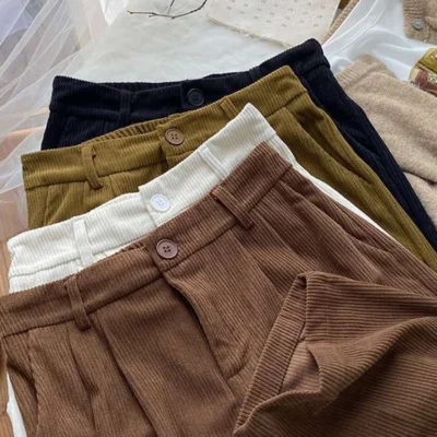 ZOKI High Waist Women Retro Corduroy Pants Fall Straight Causal Full Length Trousers Vintage Coffee Pockets All Match Pants New 3
