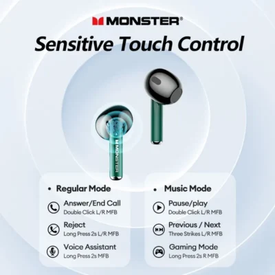Monster XKT16 Wireless Earphones Bluetooth 5.3 Gaming Headset HiFi Sound HD Call Music Earbud Touch Control Headphones Dual Mode 6