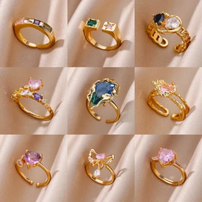 Zircon Flame Drop Rings For Women Stainless Steel Water Drop Adjustable Ring Femme Wedding Party Fshion Jewelry Gift Femme 1