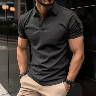 Summer New Men's Casual Short-Sleeved Polo Shirt Office Fashion Rowan Collar T-Shirt Men's Breathable Polo Shirt Men's Clothing 3