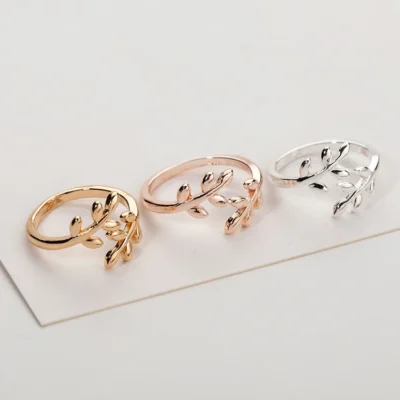 Charms Two colors Olive Tree Branch Leaves Open Ring for Women Girl Wedding Rings Adjustable Knuckle Finger Jewelry 1