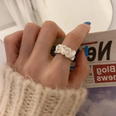 New Silver Color Ring for Women Fashion Creative Irregular Metal Geometric Creative Open Rings Party Temperament Jewelry Gift 3